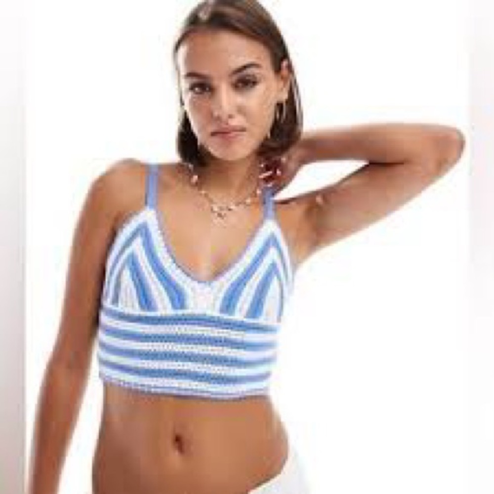 Hollister Blue and White Crochet Top